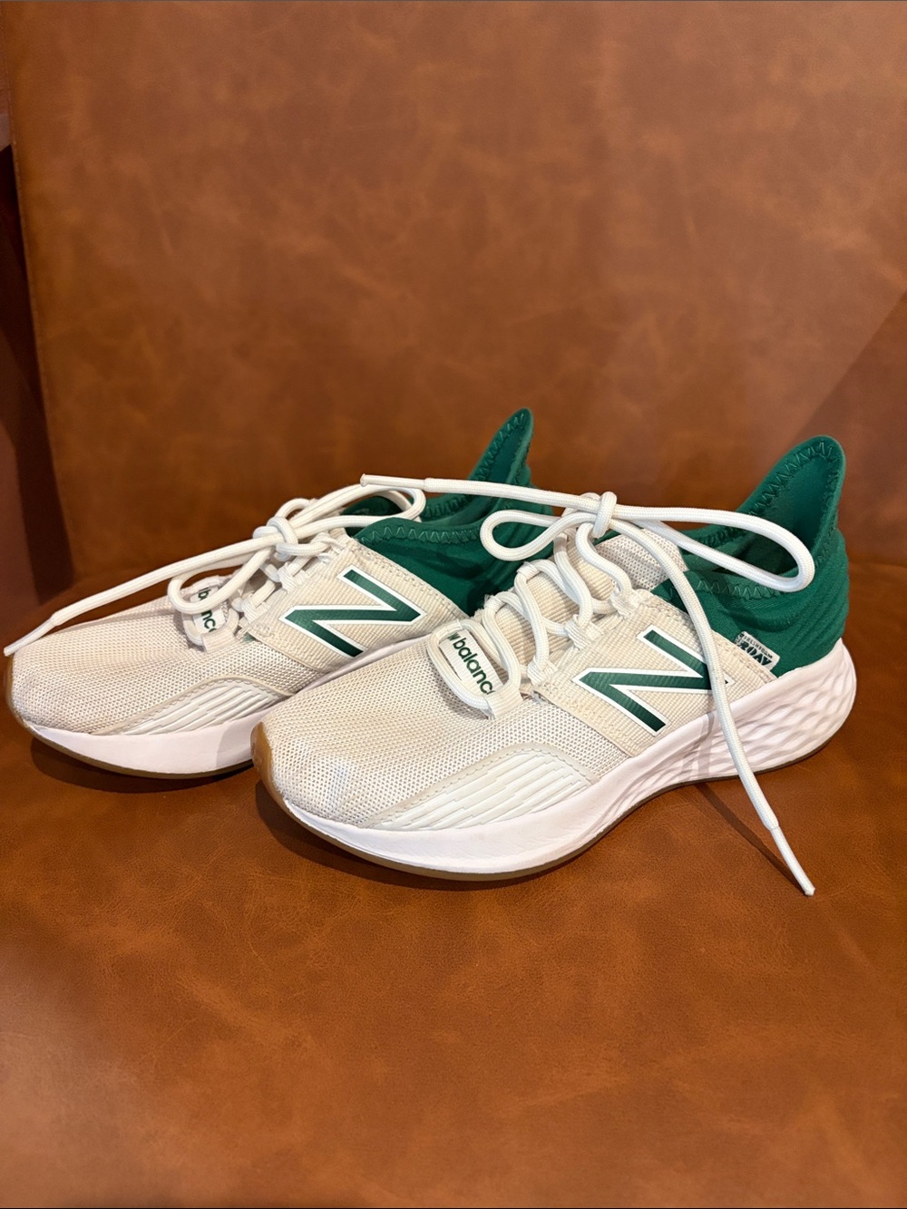 New Balance Kids White Sneakers with Green Accents
